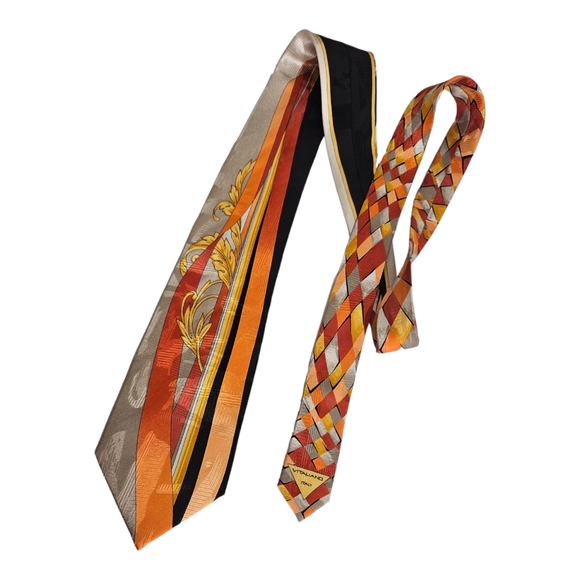VITALIANO PANCALDI XL Orange/Beige Geometric Art Silk LUXURY Tie ITALY - Picture 4 of 6